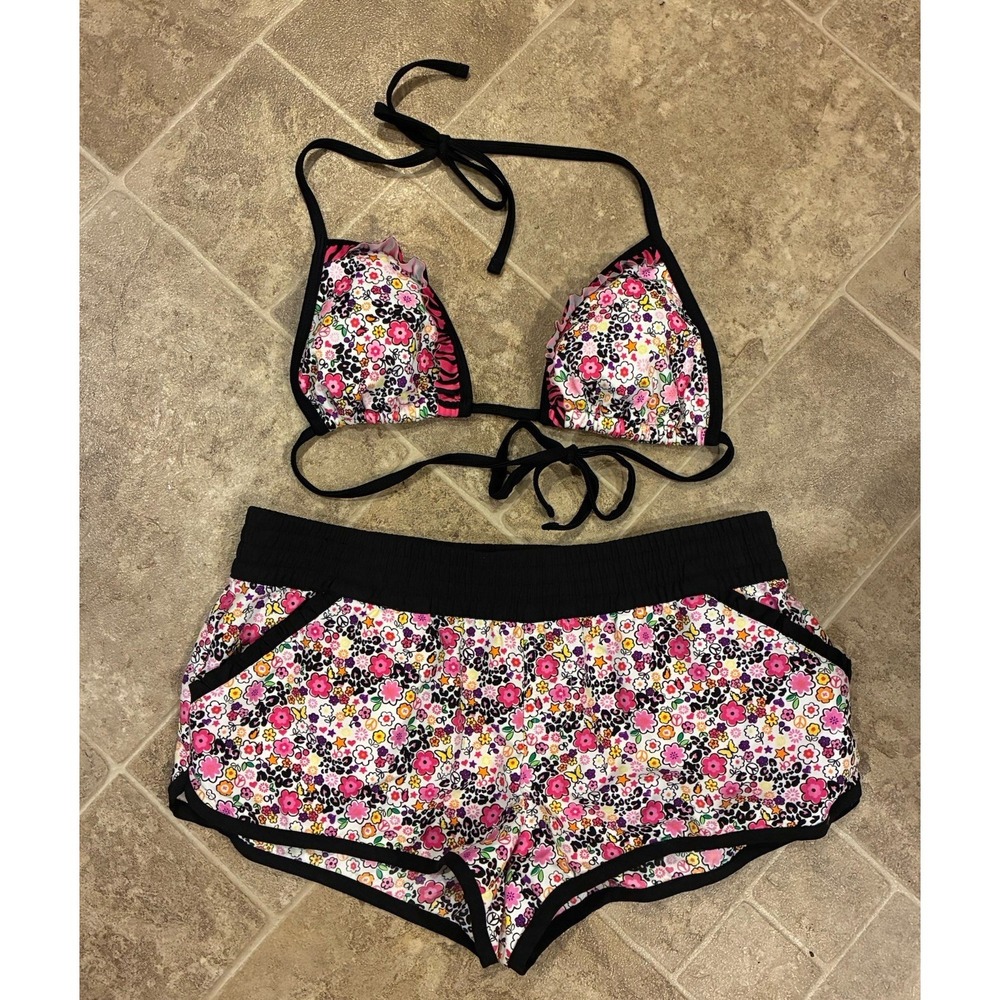 Y2K Ocean Pacific OP Floral Swim Shorts Set Women's Medium 00s Surf Beach